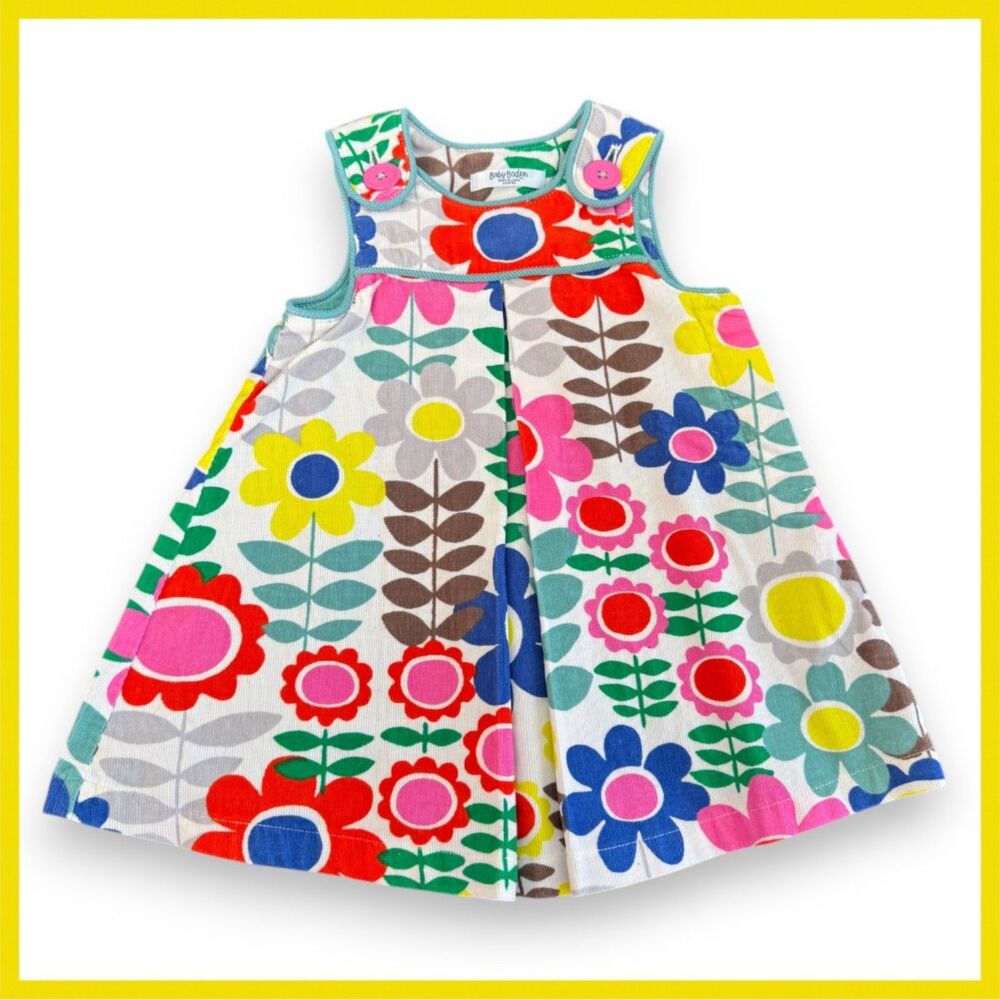 Baby Boden Corduroy Bright Floral Pinafore / Jumper Dress 3-6 Months